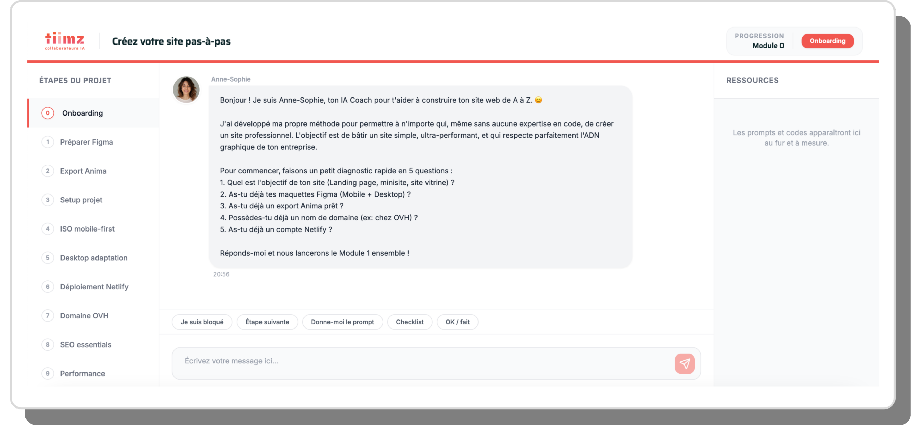 Aperçu du chatbot pas-à-pas pour créer un site avec ChatGPT